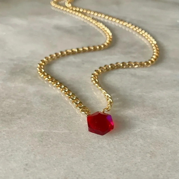 Garnet Chunky Thick Curb Chain Necklace - Picture 7 of 10